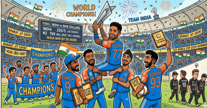 अहमदाबाद में टीम इंडिया का ‘विराट’ विजय तिलक: न्यूजीलैंड को 96 रन से रौंदकर बना वर्ल्ड चैंपियन